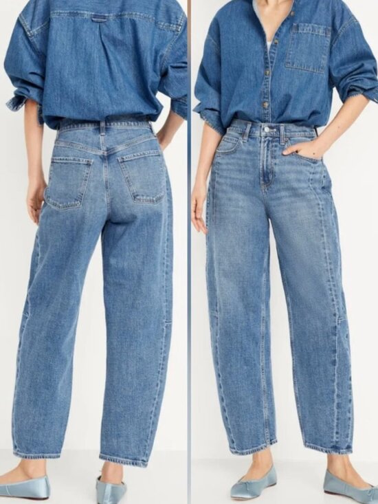 Old Navy Denim - Old Navy High Rise Baggy Barrel Leg Jeans in Pansy Wash Size 8